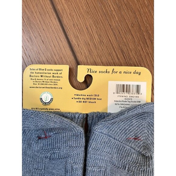 Blue Q Tag NWT 2 Pair Blue Organic Cotton Tag Socks Size S/M - Picture 5 of 8